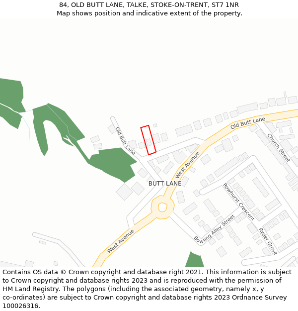84, OLD BUTT LANE, TALKE, STOKE-ON-TRENT, ST7 1NR: Location map and indicative extent of plot