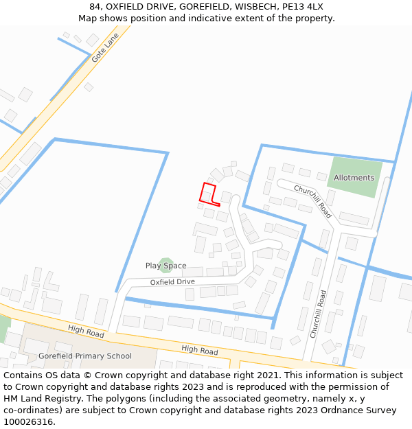 84, OXFIELD DRIVE, GOREFIELD, WISBECH, PE13 4LX: Location map and indicative extent of plot