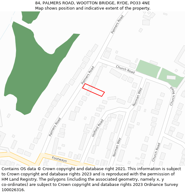 84, PALMERS ROAD, WOOTTON BRIDGE, RYDE, PO33 4NE: Location map and indicative extent of plot
