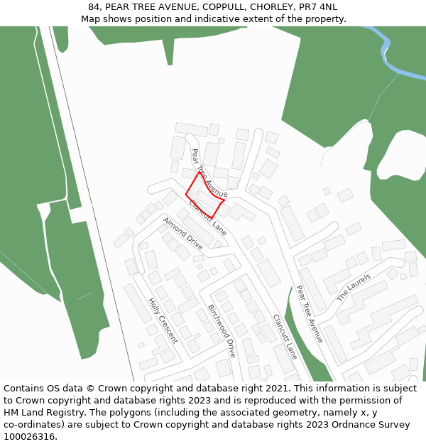 84, PEAR TREE AVENUE, COPPULL, CHORLEY, PR7 4NL: Location map and indicative extent of plot
