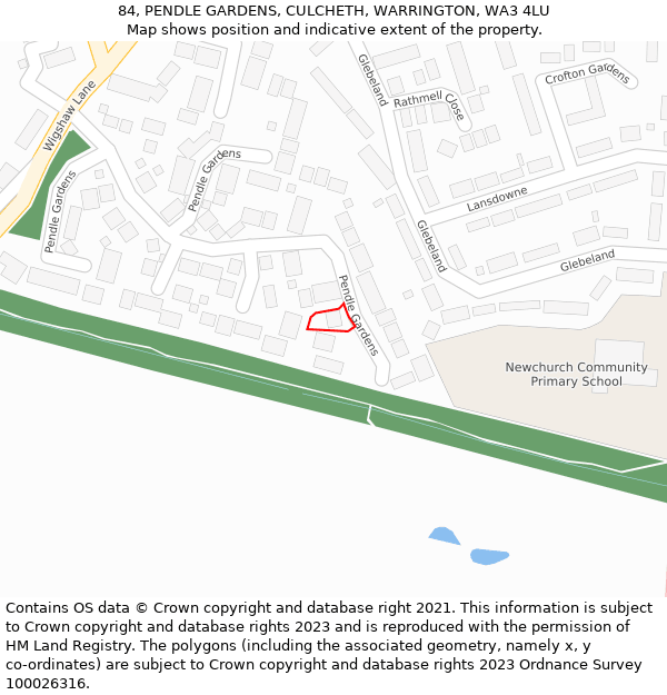 84, PENDLE GARDENS, CULCHETH, WARRINGTON, WA3 4LU: Location map and indicative extent of plot