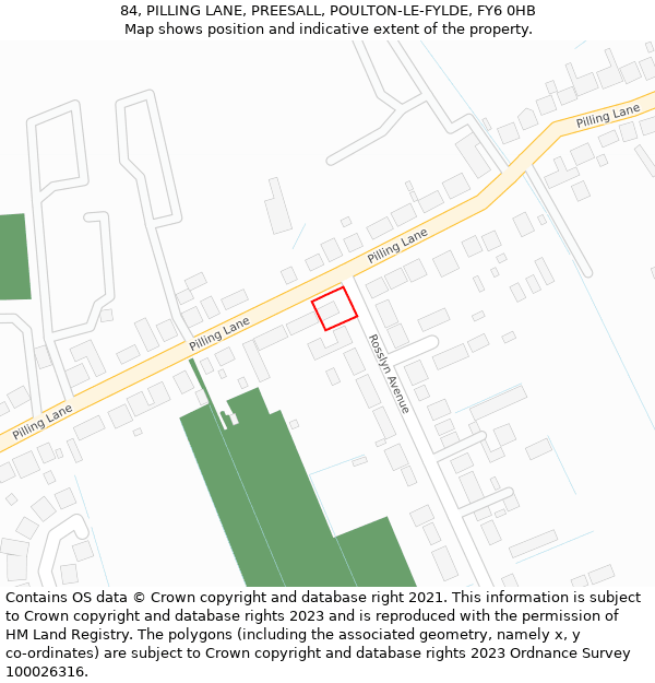84, PILLING LANE, PREESALL, POULTON-LE-FYLDE, FY6 0HB: Location map and indicative extent of plot
