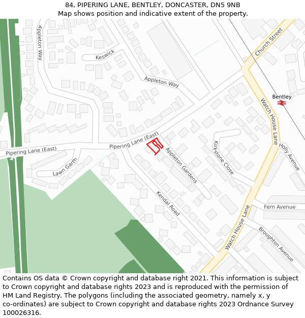 84, PIPERING LANE, BENTLEY, DONCASTER, DN5 9NB: Location map and indicative extent of plot