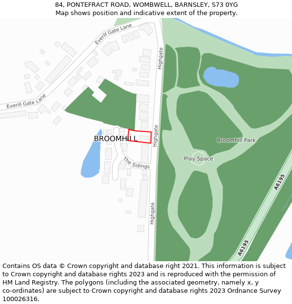 84, PONTEFRACT ROAD, WOMBWELL, BARNSLEY, S73 0YG: Location map and indicative extent of plot