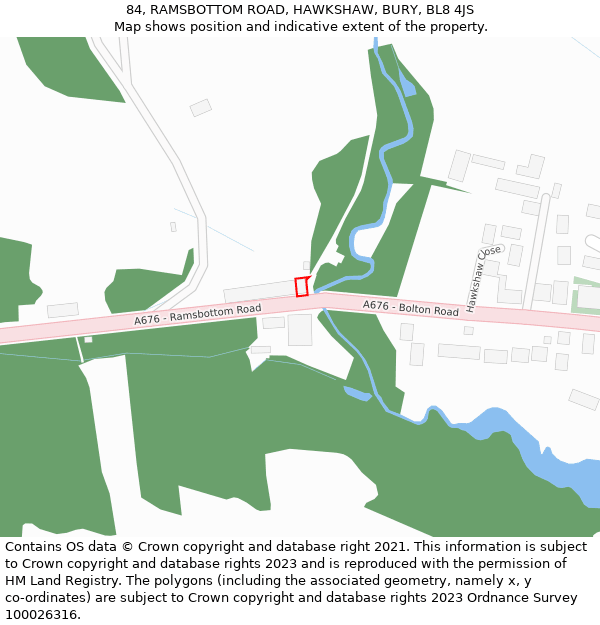 84, RAMSBOTTOM ROAD, HAWKSHAW, BURY, BL8 4JS: Location map and indicative extent of plot