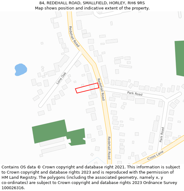 84, REDEHALL ROAD, SMALLFIELD, HORLEY, RH6 9RS: Location map and indicative extent of plot