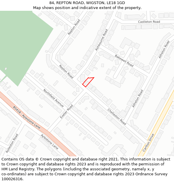 84, REPTON ROAD, WIGSTON, LE18 1GD: Location map and indicative extent of plot