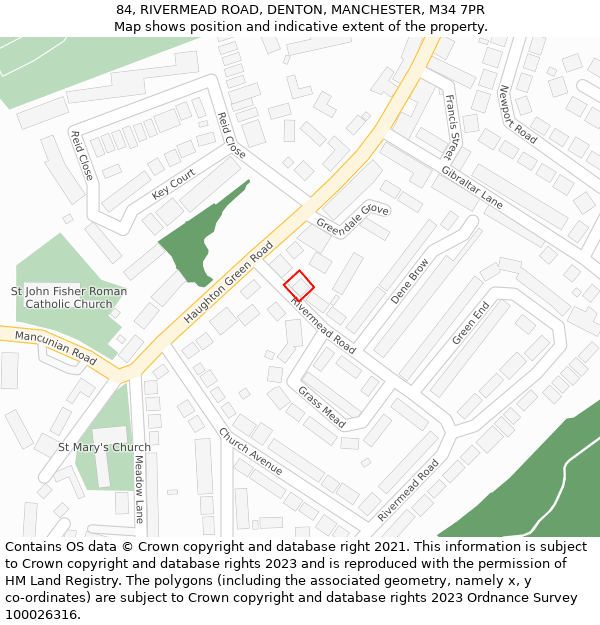 84, RIVERMEAD ROAD, DENTON, MANCHESTER, M34 7PR: Location map and indicative extent of plot