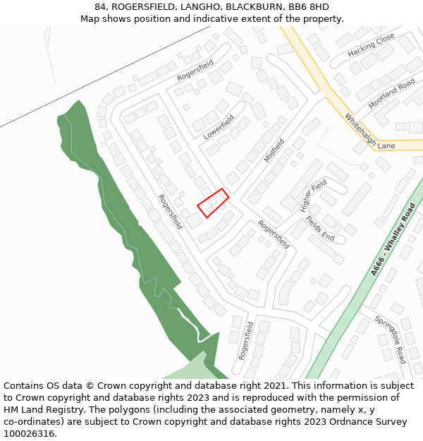 84, ROGERSFIELD, LANGHO, BLACKBURN, BB6 8HD: Location map and indicative extent of plot