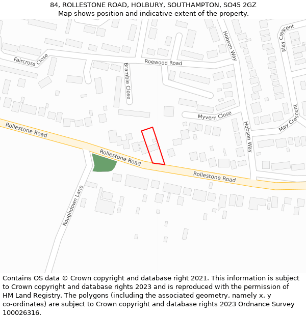 84, ROLLESTONE ROAD, HOLBURY, SOUTHAMPTON, SO45 2GZ: Location map and indicative extent of plot