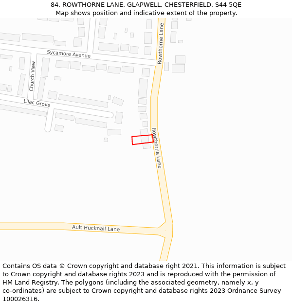 84, ROWTHORNE LANE, GLAPWELL, CHESTERFIELD, S44 5QE: Location map and indicative extent of plot