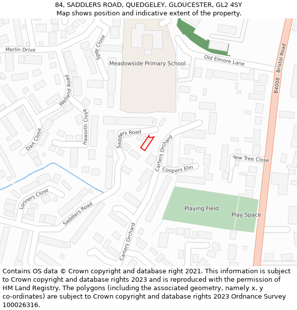 84, SADDLERS ROAD, QUEDGELEY, GLOUCESTER, GL2 4SY: Location map and indicative extent of plot