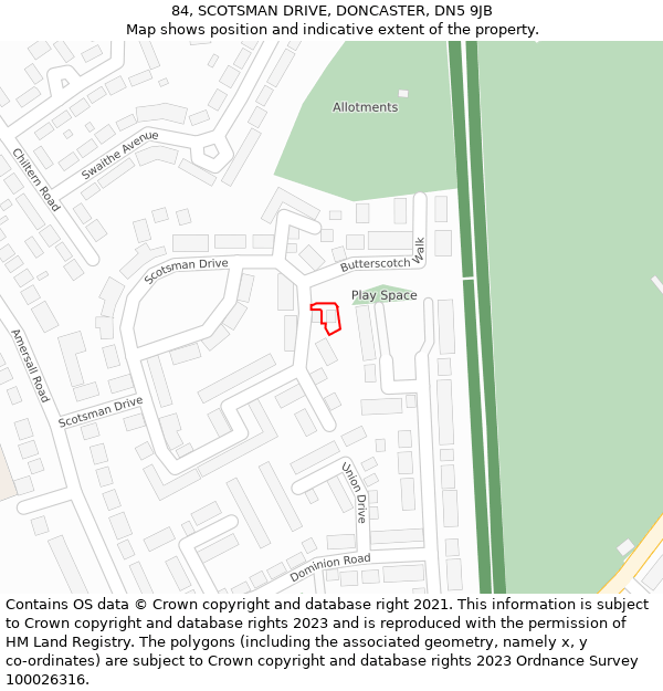 84, SCOTSMAN DRIVE, DONCASTER, DN5 9JB: Location map and indicative extent of plot