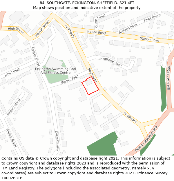 84, SOUTHGATE, ECKINGTON, SHEFFIELD, S21 4FT: Location map and indicative extent of plot