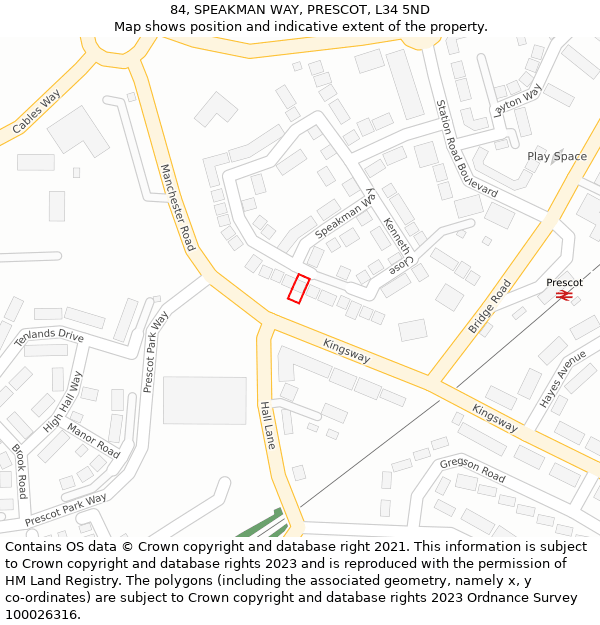 84, SPEAKMAN WAY, PRESCOT, L34 5ND: Location map and indicative extent of plot