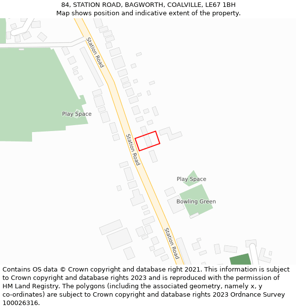 84, STATION ROAD, BAGWORTH, COALVILLE, LE67 1BH: Location map and indicative extent of plot