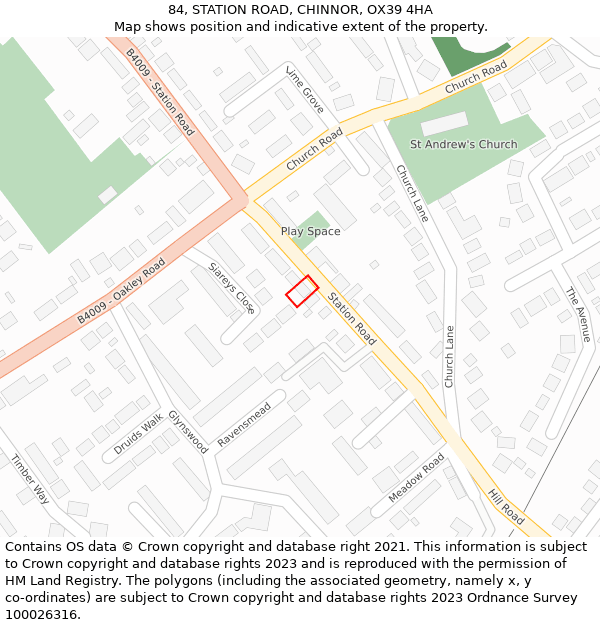 84, STATION ROAD, CHINNOR, OX39 4HA: Location map and indicative extent of plot