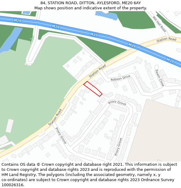 84, STATION ROAD, DITTON, AYLESFORD, ME20 6AY: Location map and indicative extent of plot