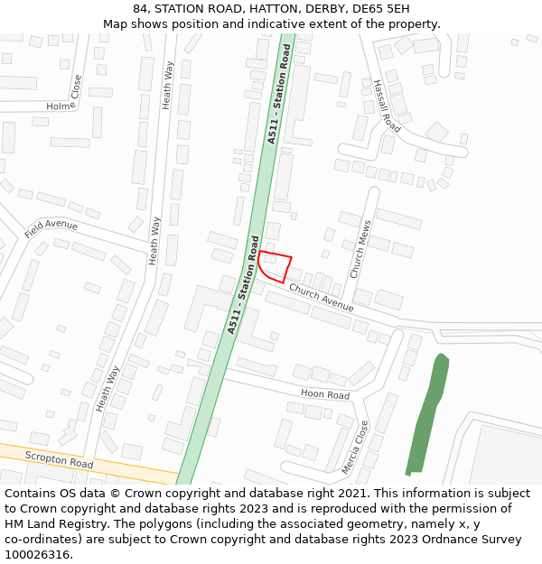 84, STATION ROAD, HATTON, DERBY, DE65 5EH: Location map and indicative extent of plot