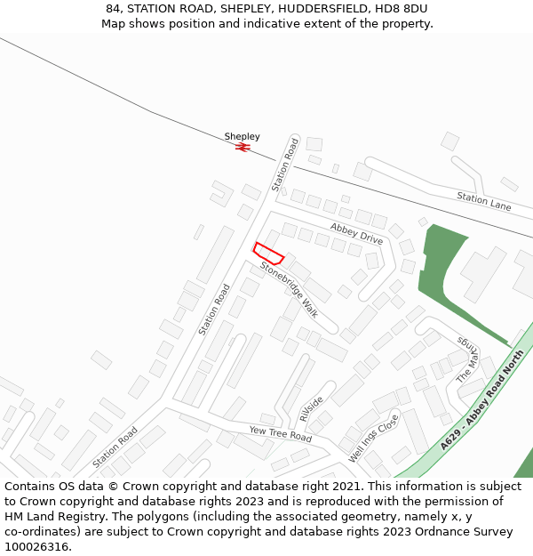 84, STATION ROAD, SHEPLEY, HUDDERSFIELD, HD8 8DU: Location map and indicative extent of plot