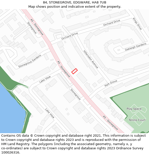 84, STONEGROVE, EDGWARE, HA8 7UB: Location map and indicative extent of plot