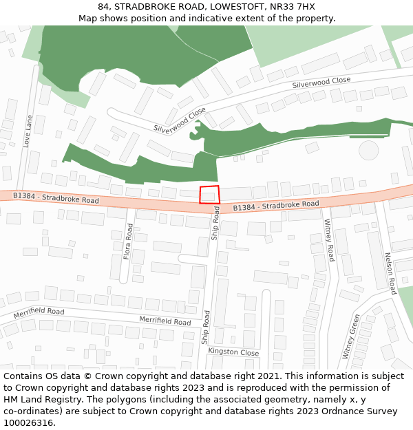84, STRADBROKE ROAD, LOWESTOFT, NR33 7HX: Location map and indicative extent of plot