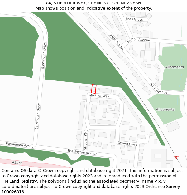 84, STROTHER WAY, CRAMLINGTON, NE23 8AN: Location map and indicative extent of plot