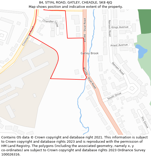 84, STYAL ROAD, GATLEY, CHEADLE, SK8 4JQ: Location map and indicative extent of plot