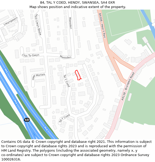 84, TAL Y COED, HENDY, SWANSEA, SA4 0XR: Location map and indicative extent of plot