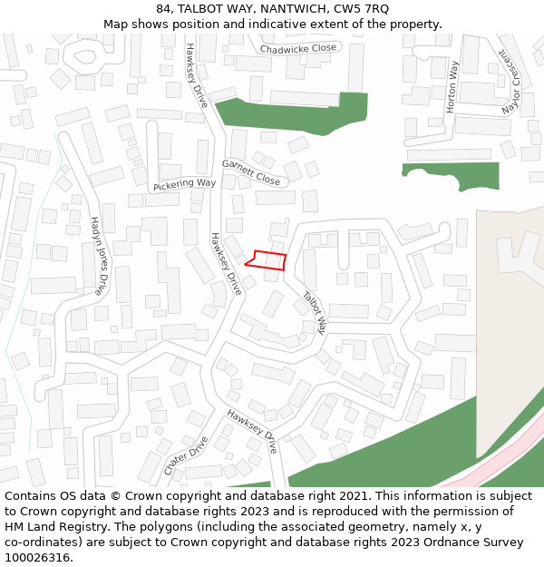 84, TALBOT WAY, NANTWICH, CW5 7RQ: Location map and indicative extent of plot