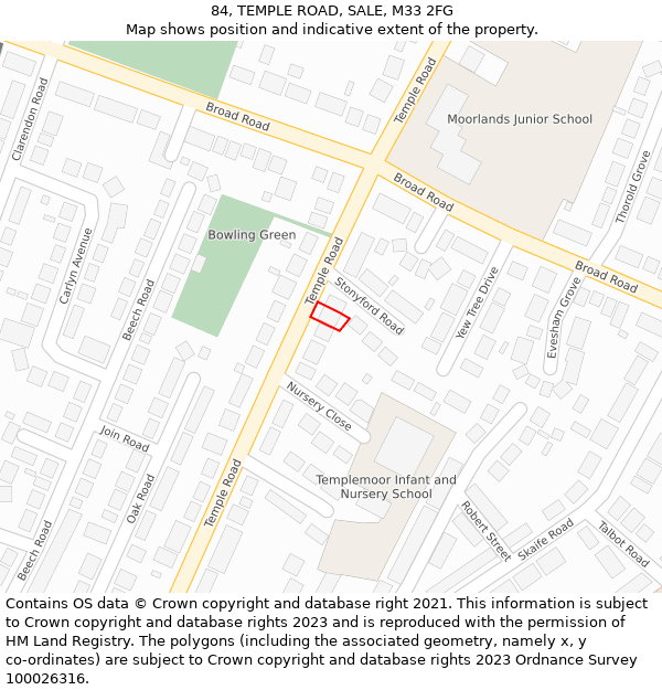 84, TEMPLE ROAD, SALE, M33 2FG: Location map and indicative extent of plot