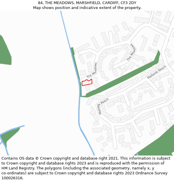 84, THE MEADOWS, MARSHFIELD, CARDIFF, CF3 2DY: Location map and indicative extent of plot