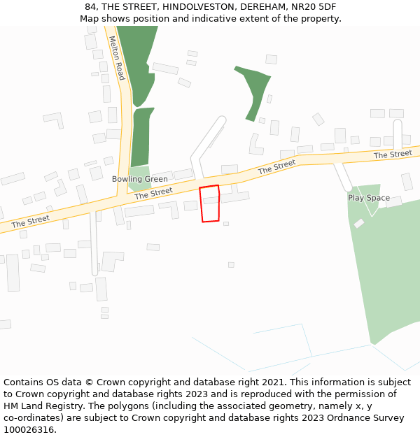 84, THE STREET, HINDOLVESTON, DEREHAM, NR20 5DF: Location map and indicative extent of plot