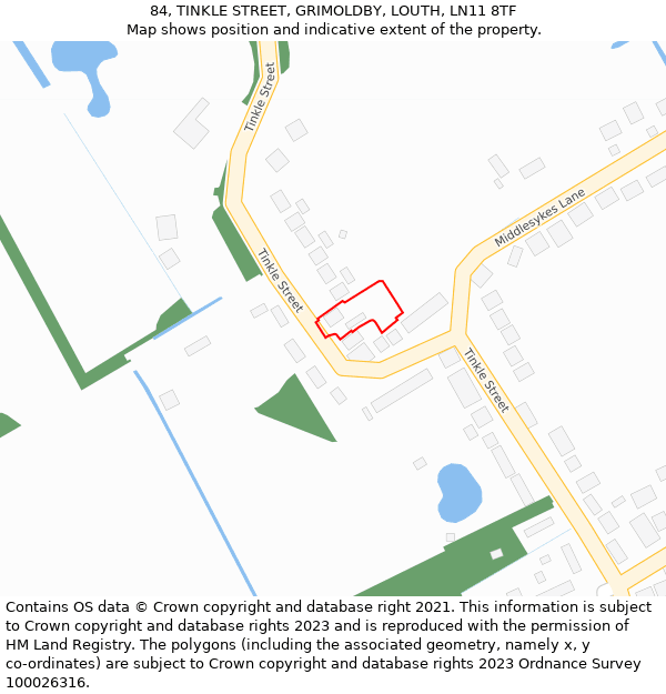 84, TINKLE STREET, GRIMOLDBY, LOUTH, LN11 8TF: Location map and indicative extent of plot