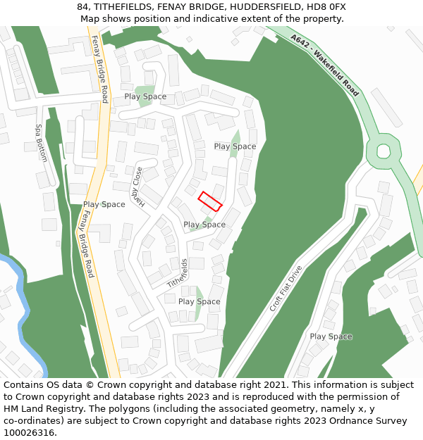 84, TITHEFIELDS, FENAY BRIDGE, HUDDERSFIELD, HD8 0FX: Location map and indicative extent of plot