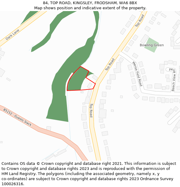 84, TOP ROAD, KINGSLEY, FRODSHAM, WA6 8BX: Location map and indicative extent of plot