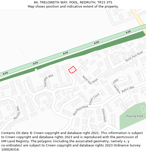 84, TRELOWETH WAY, POOL, REDRUTH, TR15 3TS: Location map and indicative extent of plot