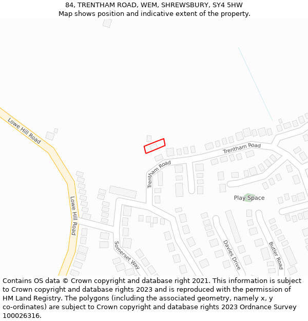 84, TRENTHAM ROAD, WEM, SHREWSBURY, SY4 5HW: Location map and indicative extent of plot