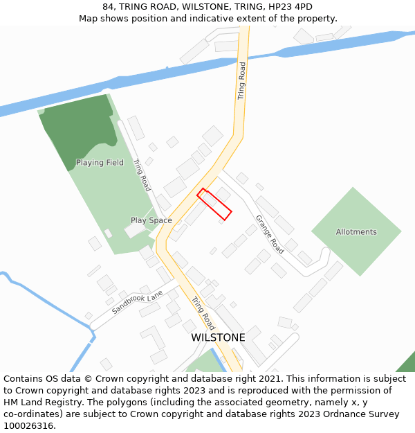 84, TRING ROAD, WILSTONE, TRING, HP23 4PD: Location map and indicative extent of plot