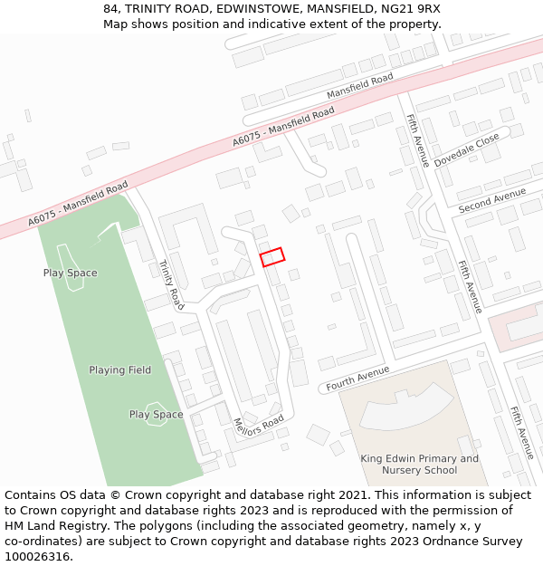84, TRINITY ROAD, EDWINSTOWE, MANSFIELD, NG21 9RX: Location map and indicative extent of plot