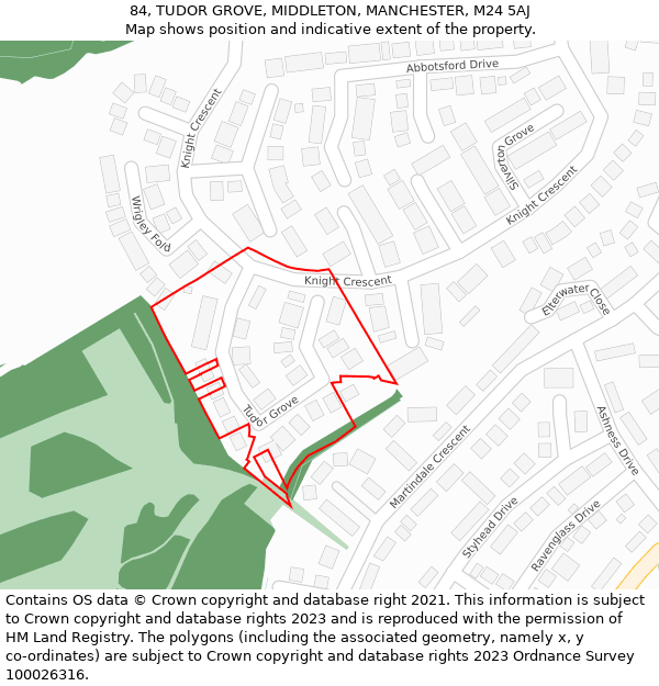 84, TUDOR GROVE, MIDDLETON, MANCHESTER, M24 5AJ: Location map and indicative extent of plot