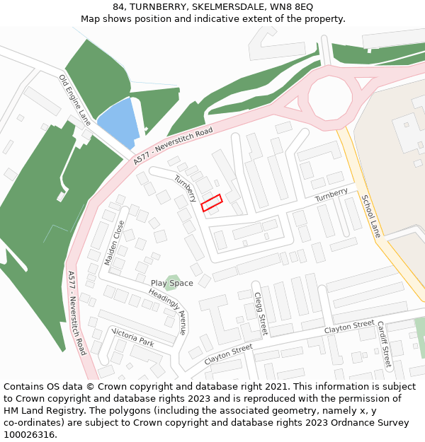 84, TURNBERRY, SKELMERSDALE, WN8 8EQ: Location map and indicative extent of plot