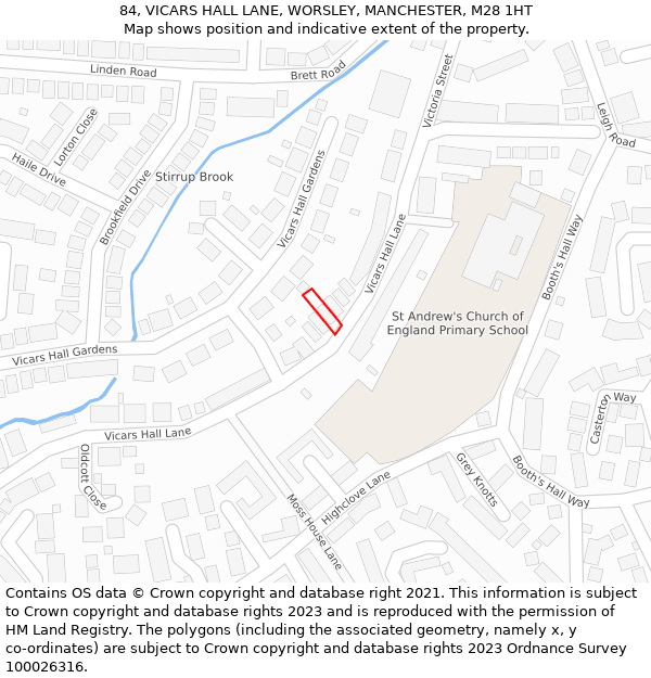 84, VICARS HALL LANE, WORSLEY, MANCHESTER, M28 1HT: Location map and indicative extent of plot