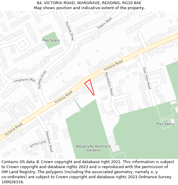 84, VICTORIA ROAD, WARGRAVE, READING, RG10 8AE: Location map and indicative extent of plot