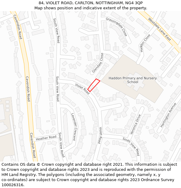 84, VIOLET ROAD, CARLTON, NOTTINGHAM, NG4 3QP: Location map and indicative extent of plot