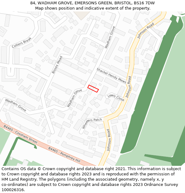 84, WADHAM GROVE, EMERSONS GREEN, BRISTOL, BS16 7DW: Location map and indicative extent of plot
