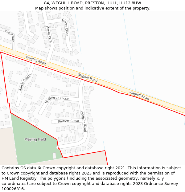 84, WEGHILL ROAD, PRESTON, HULL, HU12 8UW: Location map and indicative extent of plot