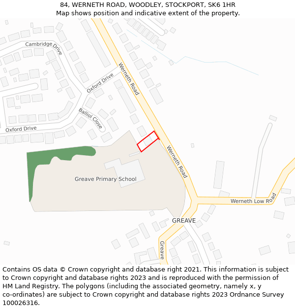 84, WERNETH ROAD, WOODLEY, STOCKPORT, SK6 1HR: Location map and indicative extent of plot