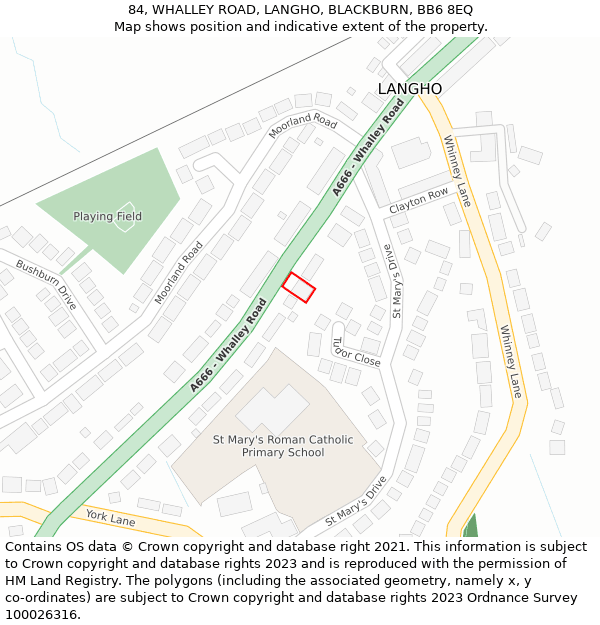 84, WHALLEY ROAD, LANGHO, BLACKBURN, BB6 8EQ: Location map and indicative extent of plot