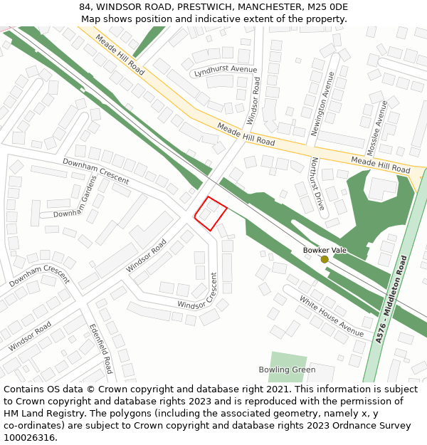 84, WINDSOR ROAD, PRESTWICH, MANCHESTER, M25 0DE: Location map and indicative extent of plot